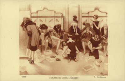 Femmes essayant des chaussures dans un magasin de chaussures - Albert Guillaume